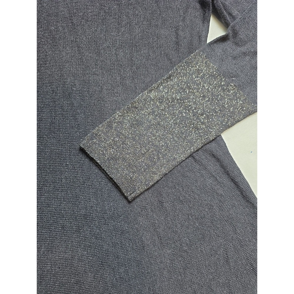 Nic + Zoe Scoop Neck Long Sleeve Top Medium Dark Gray Sparkle Wrist Romantic - Picture 2 of 8